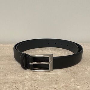 Boss Black Leather Belt with Silver Buckle
